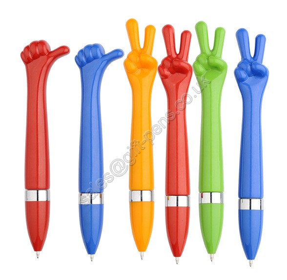 promotional printed hand finge pen, V finger hand shape plastic ballpoint pen