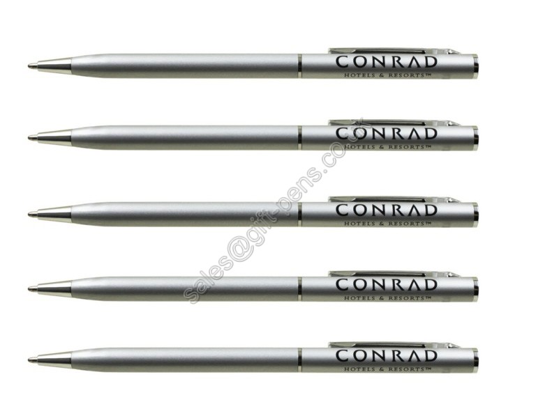 silver color Conrad hotel metal pen,Conrad hotel logo printed gift metal pen