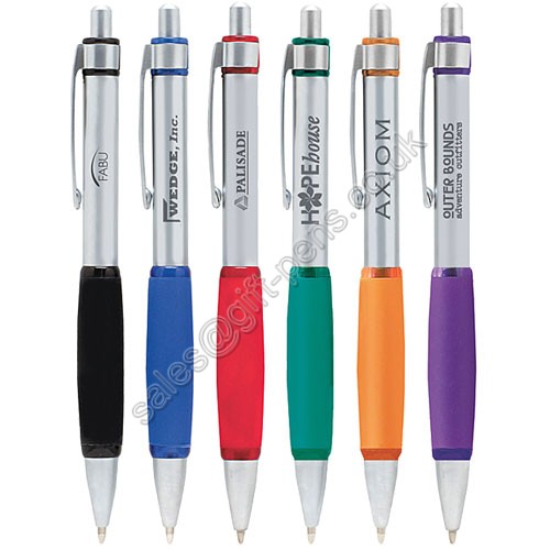 soft silicone grip click action promotional brand metal pen with company logo