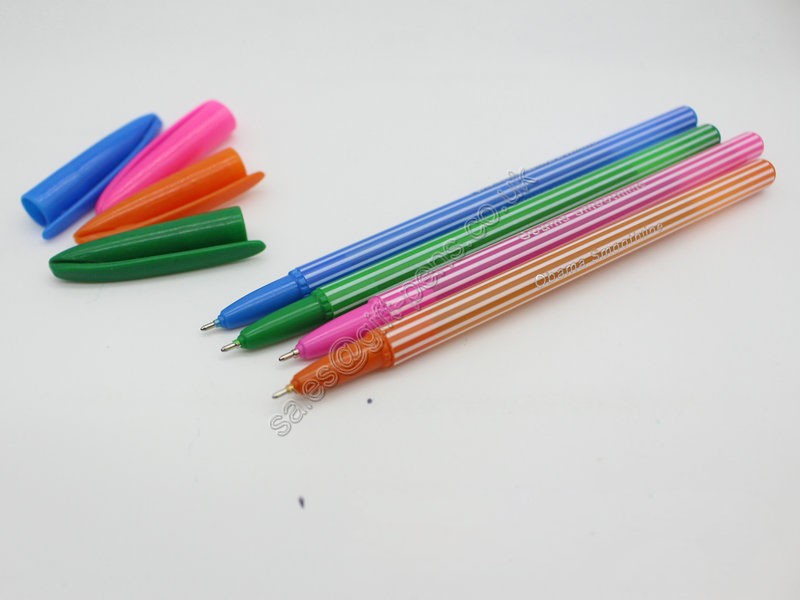 Wholesale blueyellowpinkred barrel plastic stick pen, transparent ball pen for promotion