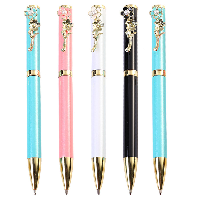 Pearl metal flower pen clip gift pen for Women and girls