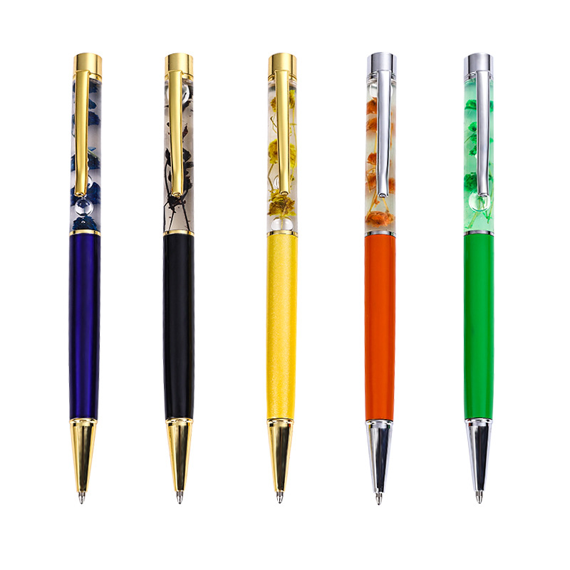 Flower Clip liquid Tube Floater Metal Ball Pen