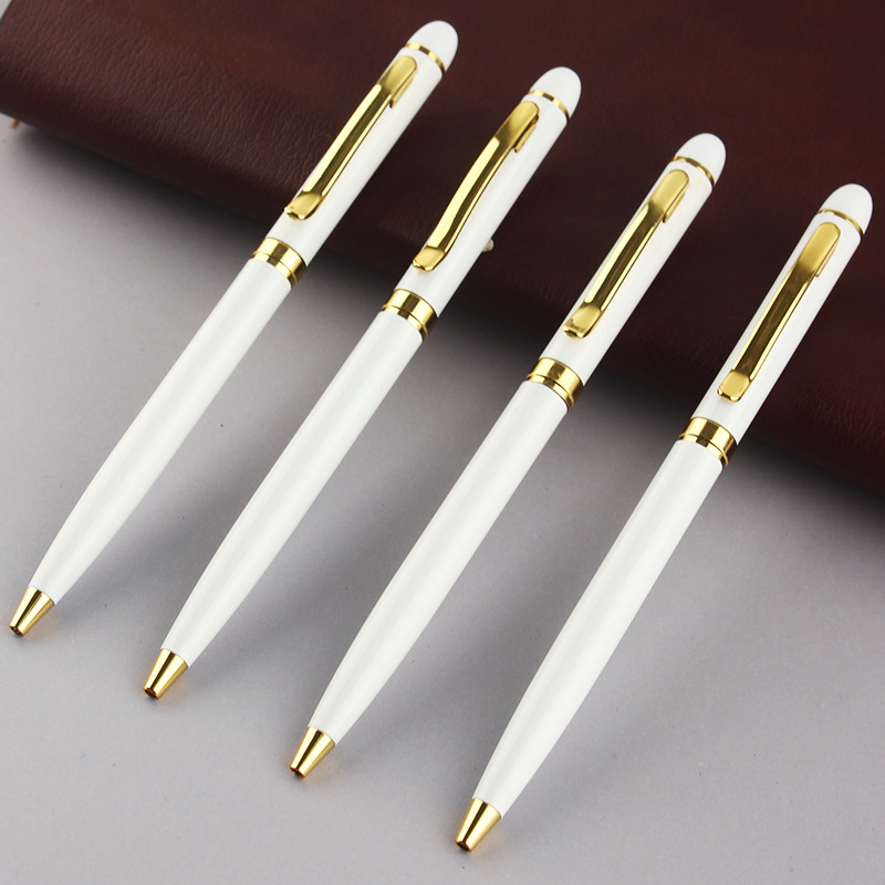White Metal Pens Slim Twist Ballpoint Pen