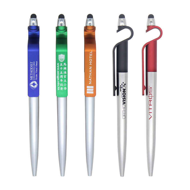 silver color multifunction plastic touch stylus pen