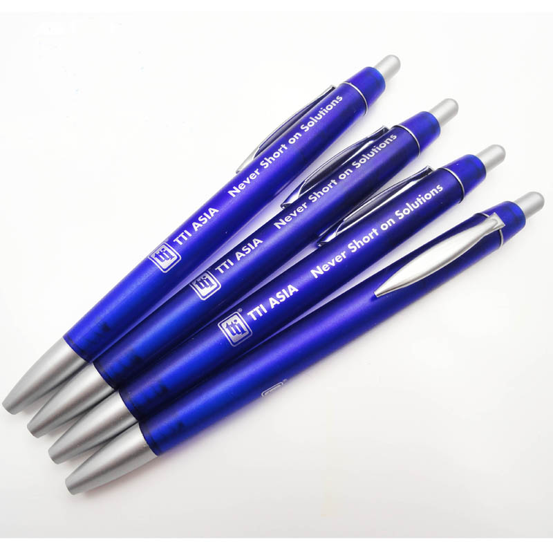 blue plastic ball pen,frosted plastic promotional logo ball pen