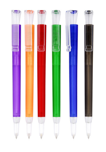 colorful transparent plastic ball pen,click frosted transluscent plastic ballpoint pen