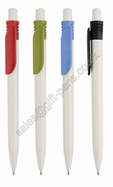 white color body 0.7mm click ballpoint pen with slogan logo printed for gift use