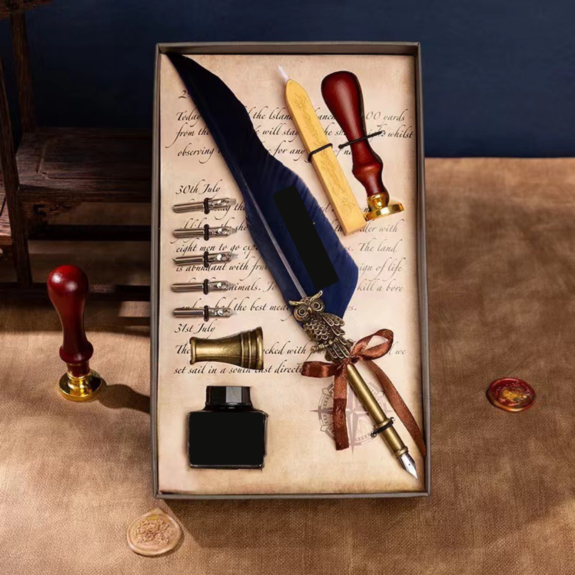 Decorative Feather Pen Classical Quill Dip Pen Gift Box Set