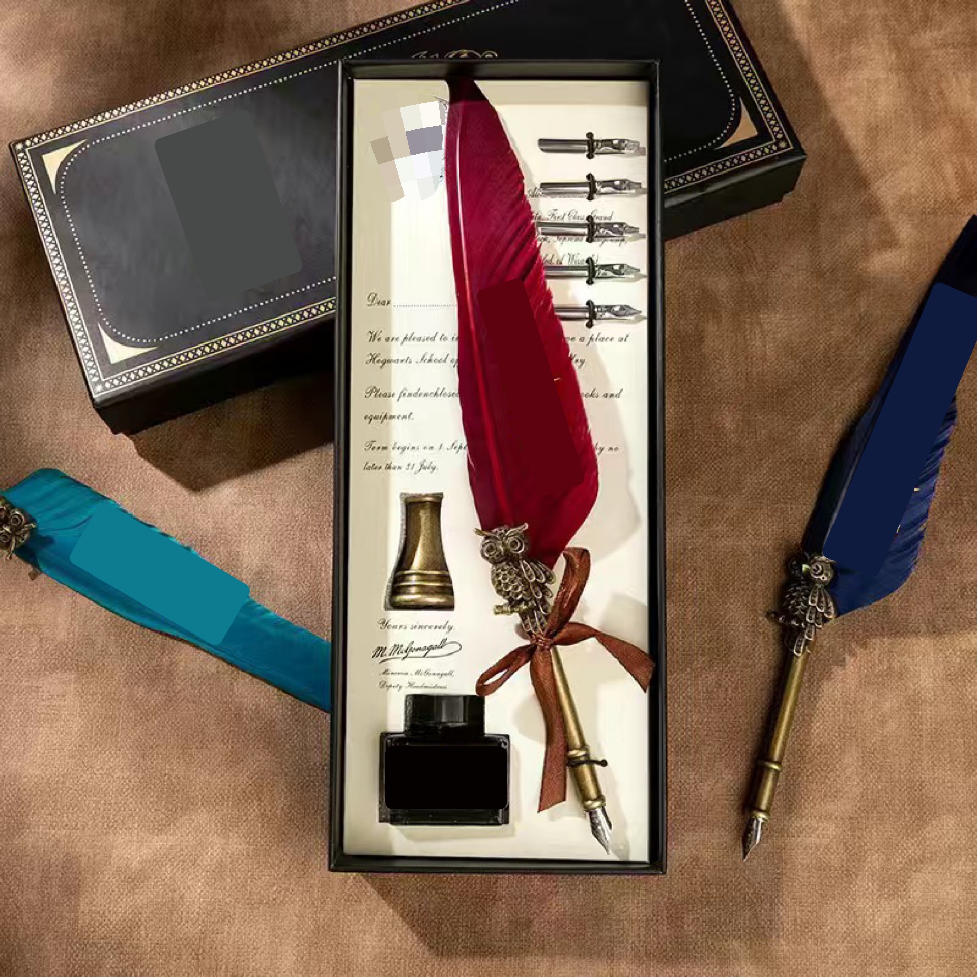 European Vintage Blue Color Feather Pen