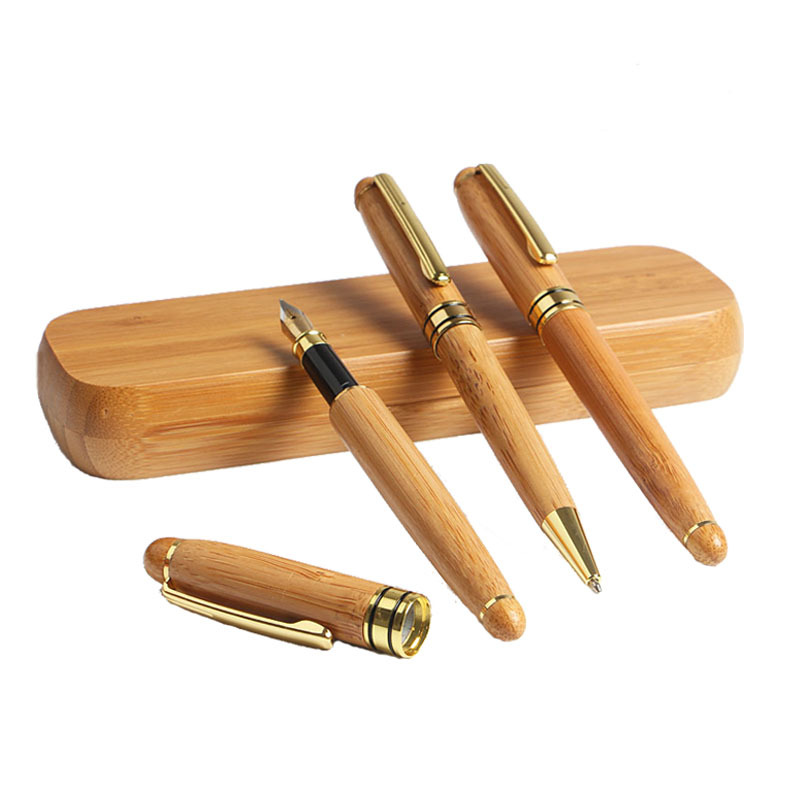 bamboo metal roller pen and metal ball pen