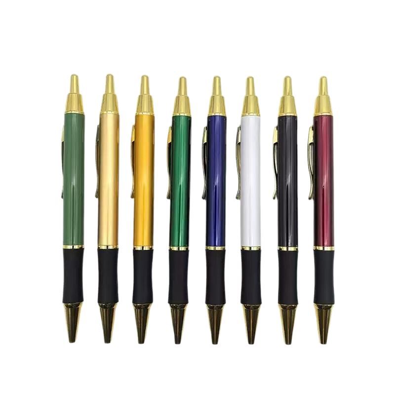 metallic lacquer finish rubber grip retractable metal pen