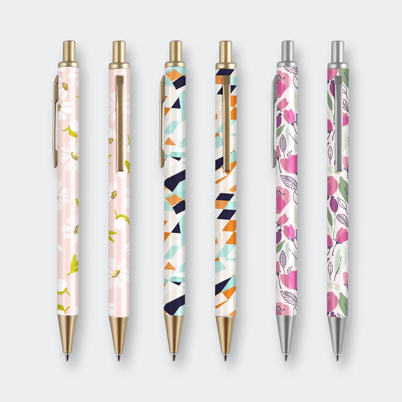 Slim barrel flower design printed gift metal pen