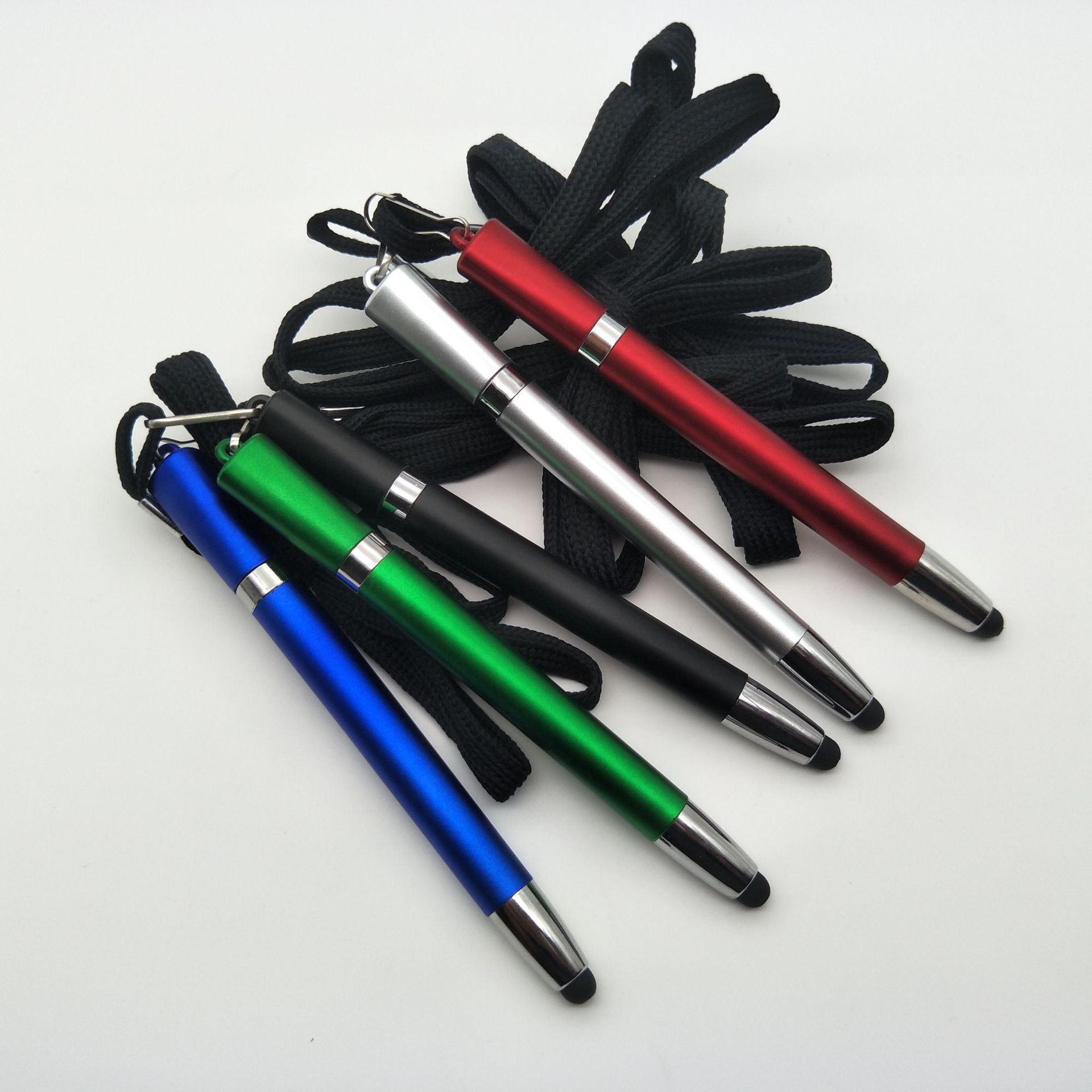 Lanyard plastic ballpoint pen with touch tip